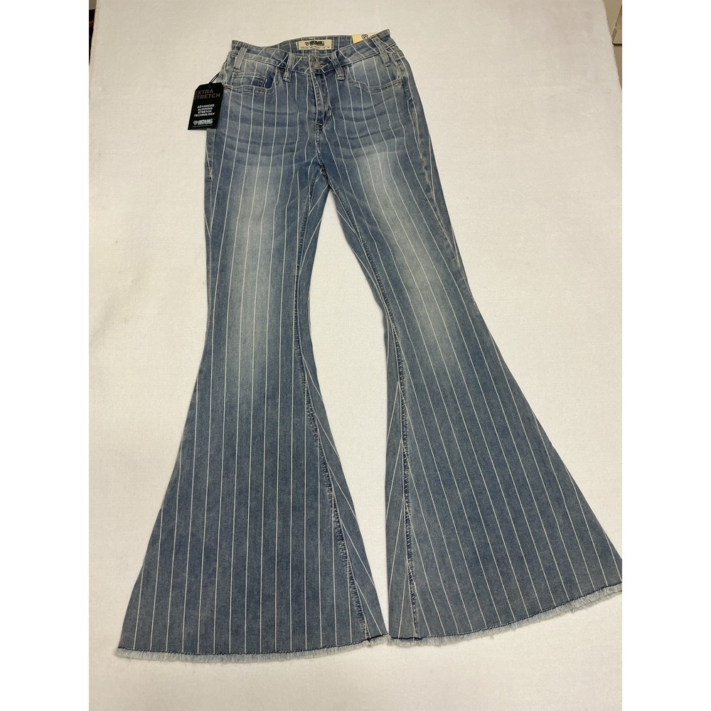 Rock & Roll Denim Womens 26x34 High Rise Bell Bottom Pinstripe Jeans WHB3527 NWT